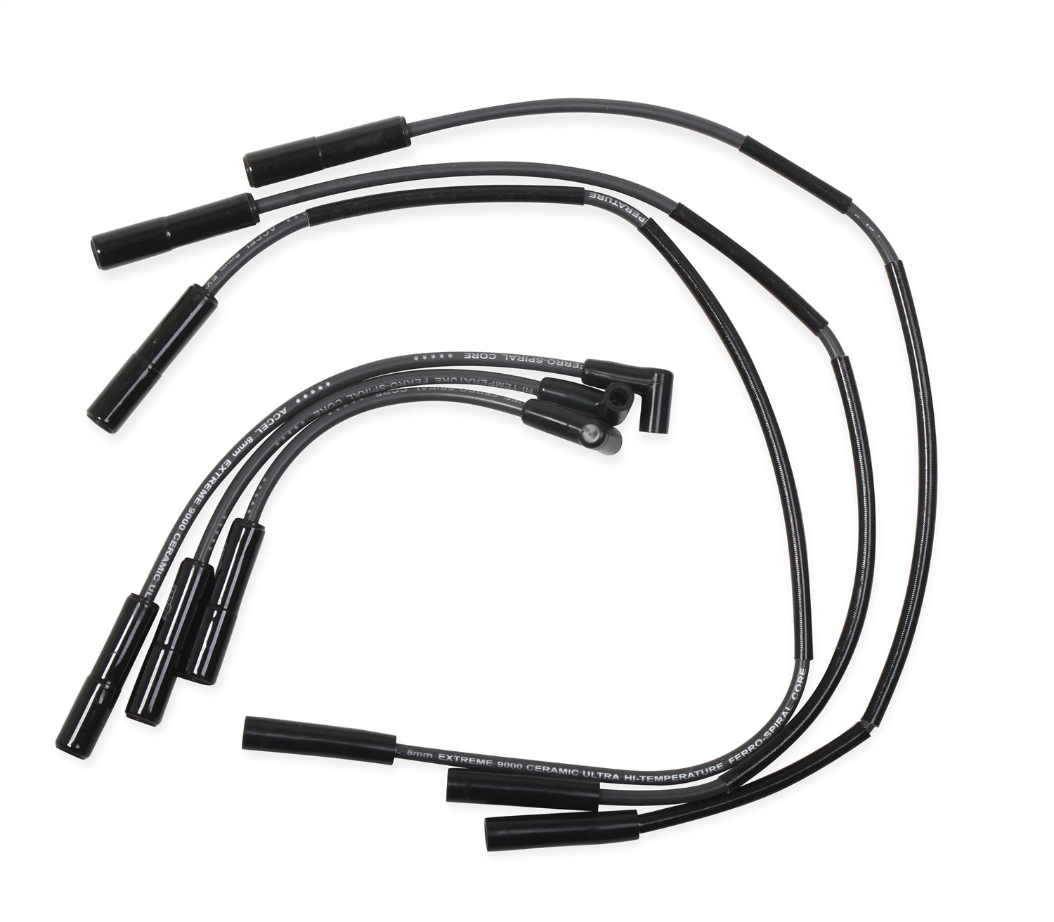 Accel 9001C Spark Plug Wire Set, Extreme 9000 Ceramic, Spiral Core, 8 mm,  Black, 90 Degree