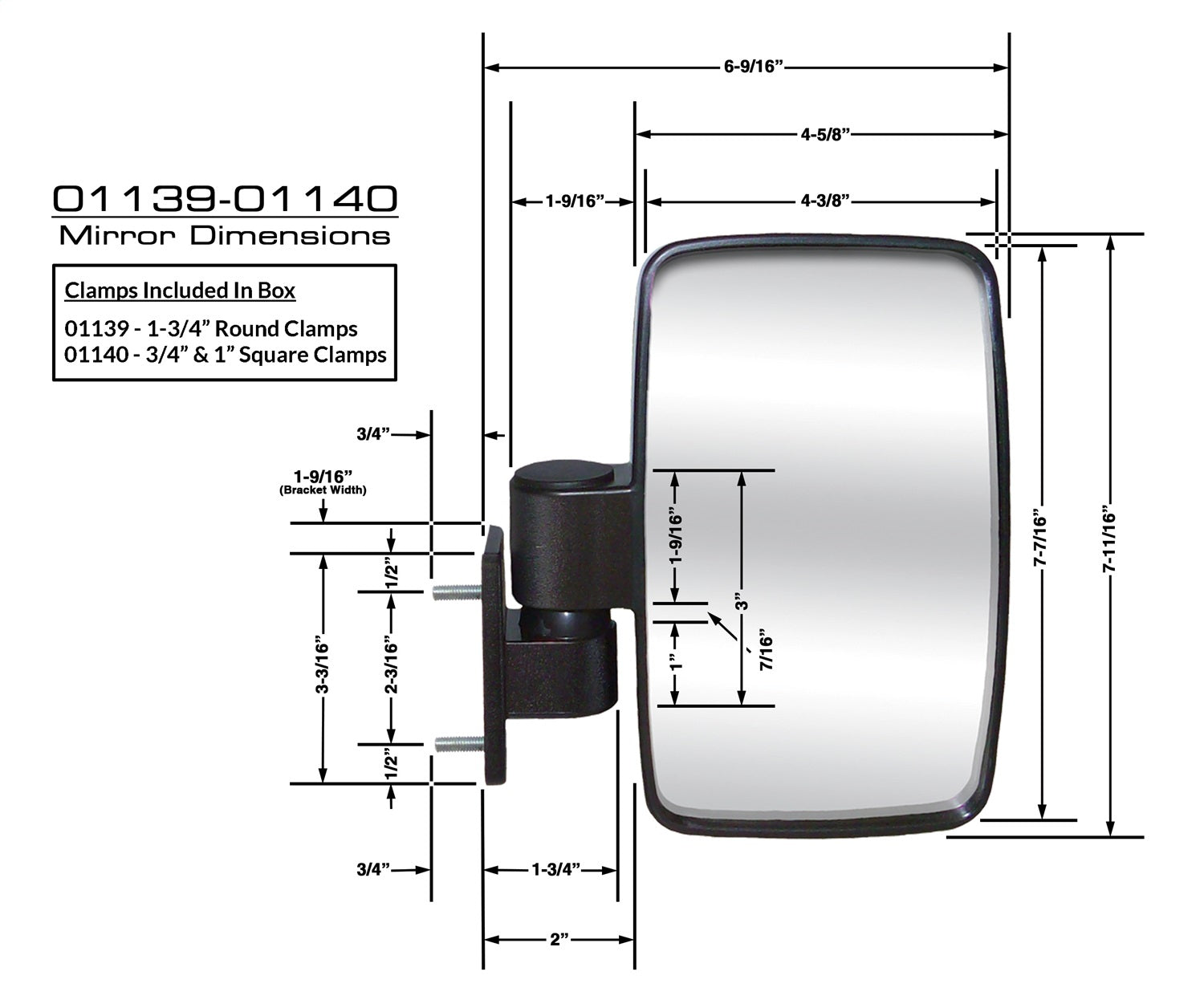 UNIVERSAL SQUARE CLAMP SIDE VIEW BAR MOUNT