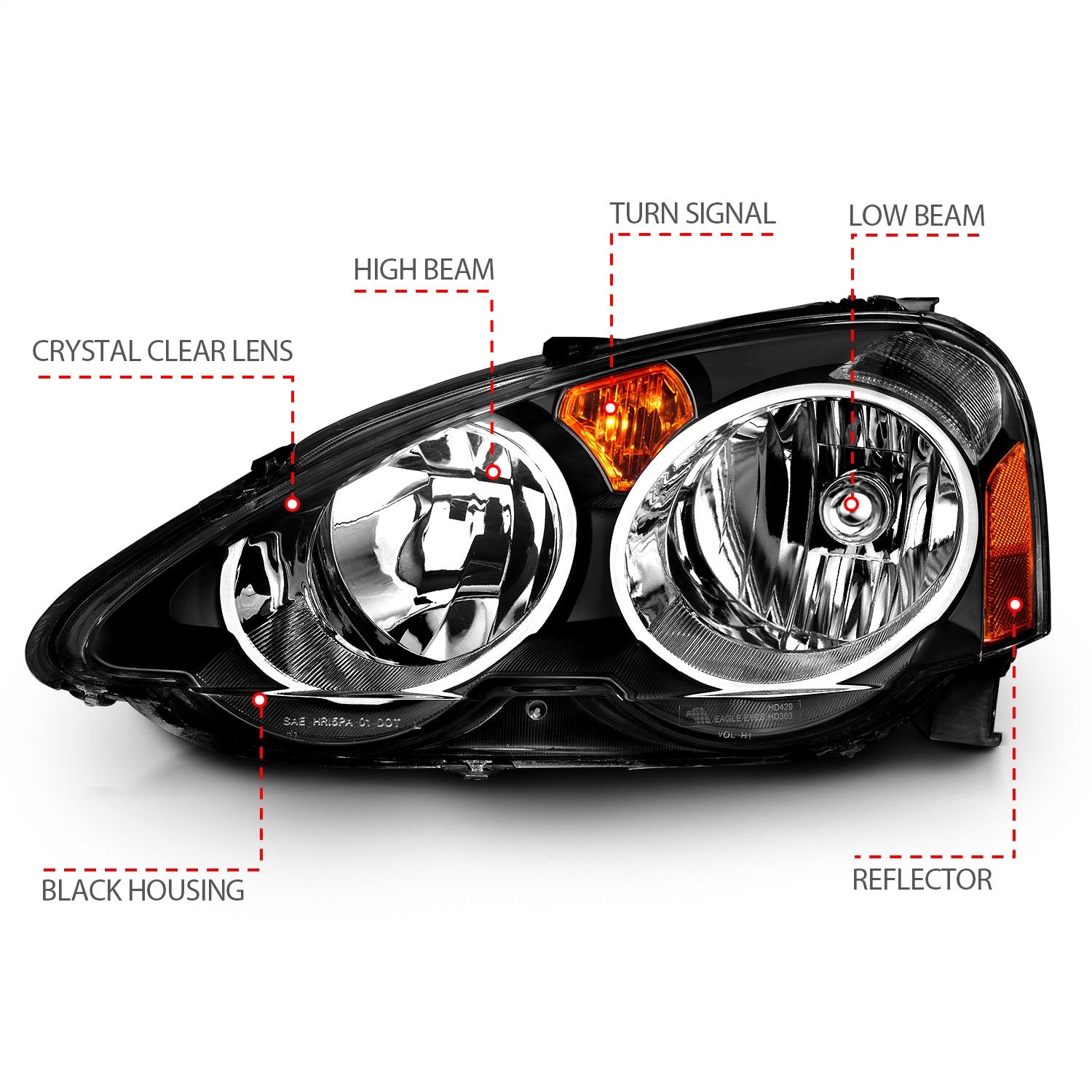 Anzo USA 121209 Crystal Headlight Set Fits 02-04 RSX