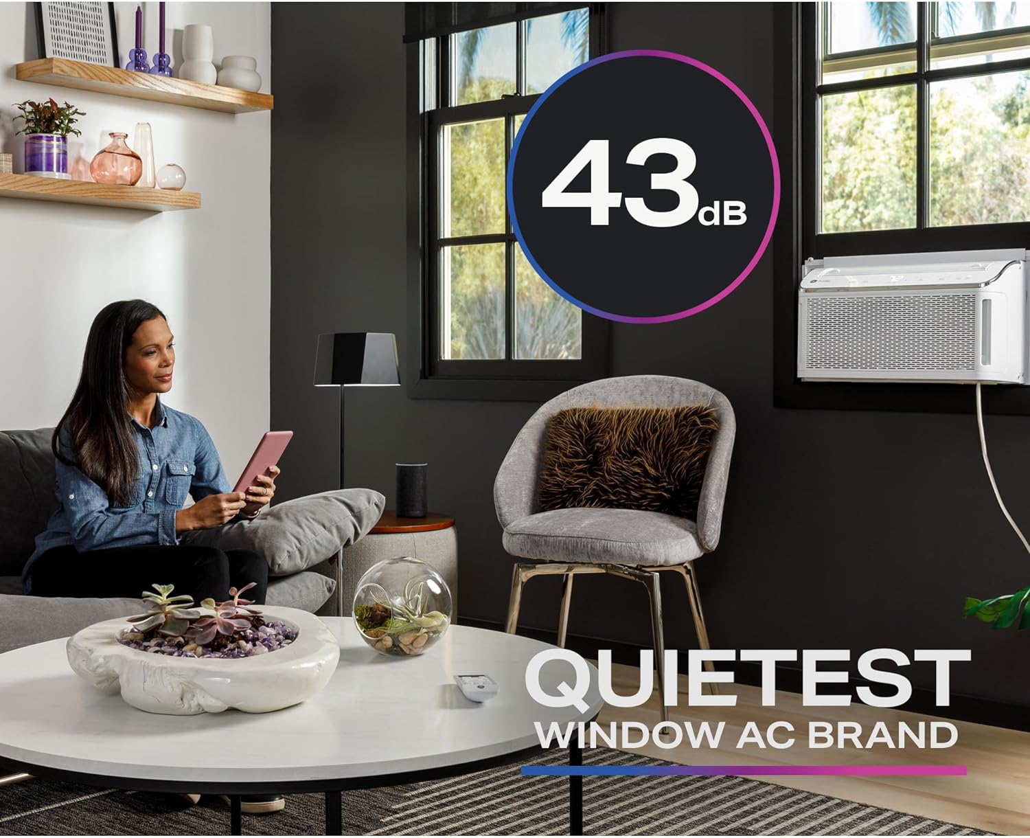 GE Profile Ultra Quiet Window Air Conditioner 8,200 BTU, WiFi Enabled, Ideal for Medium Rooms, Easy Installation with Included Kit, 8K Window AC Unit, White