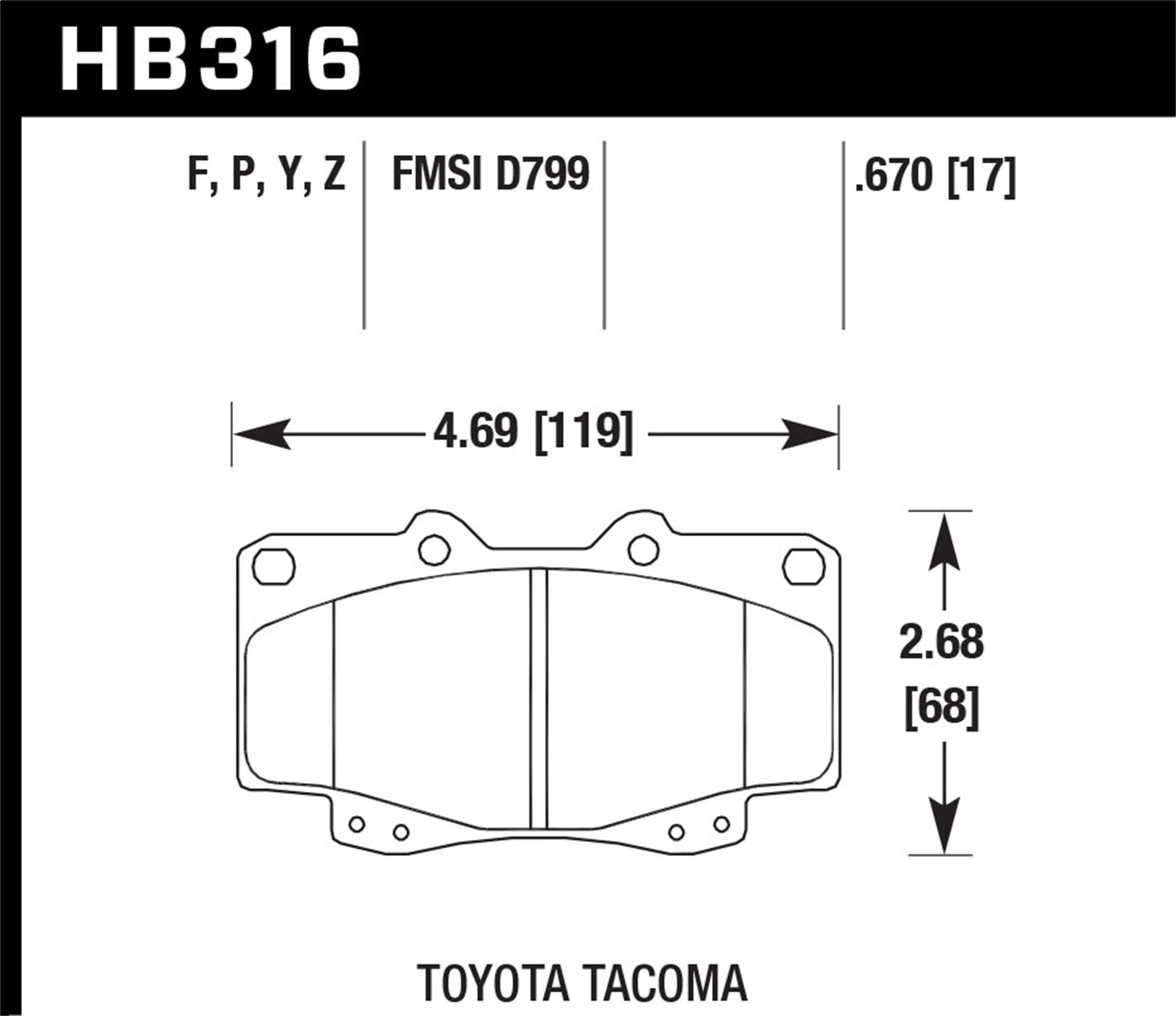 Hawk Performance HB316Y.670 LTS Disc Brake Pad Fits 99-01 Tacoma