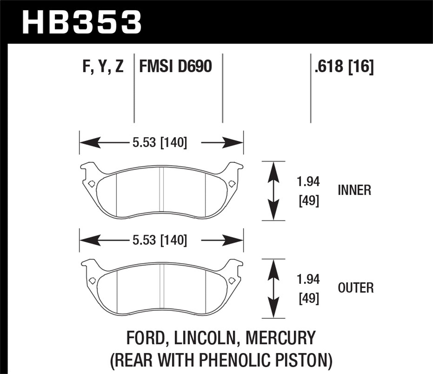 Hawk Performance HB353Y.618 LTS Disc Brake Pad