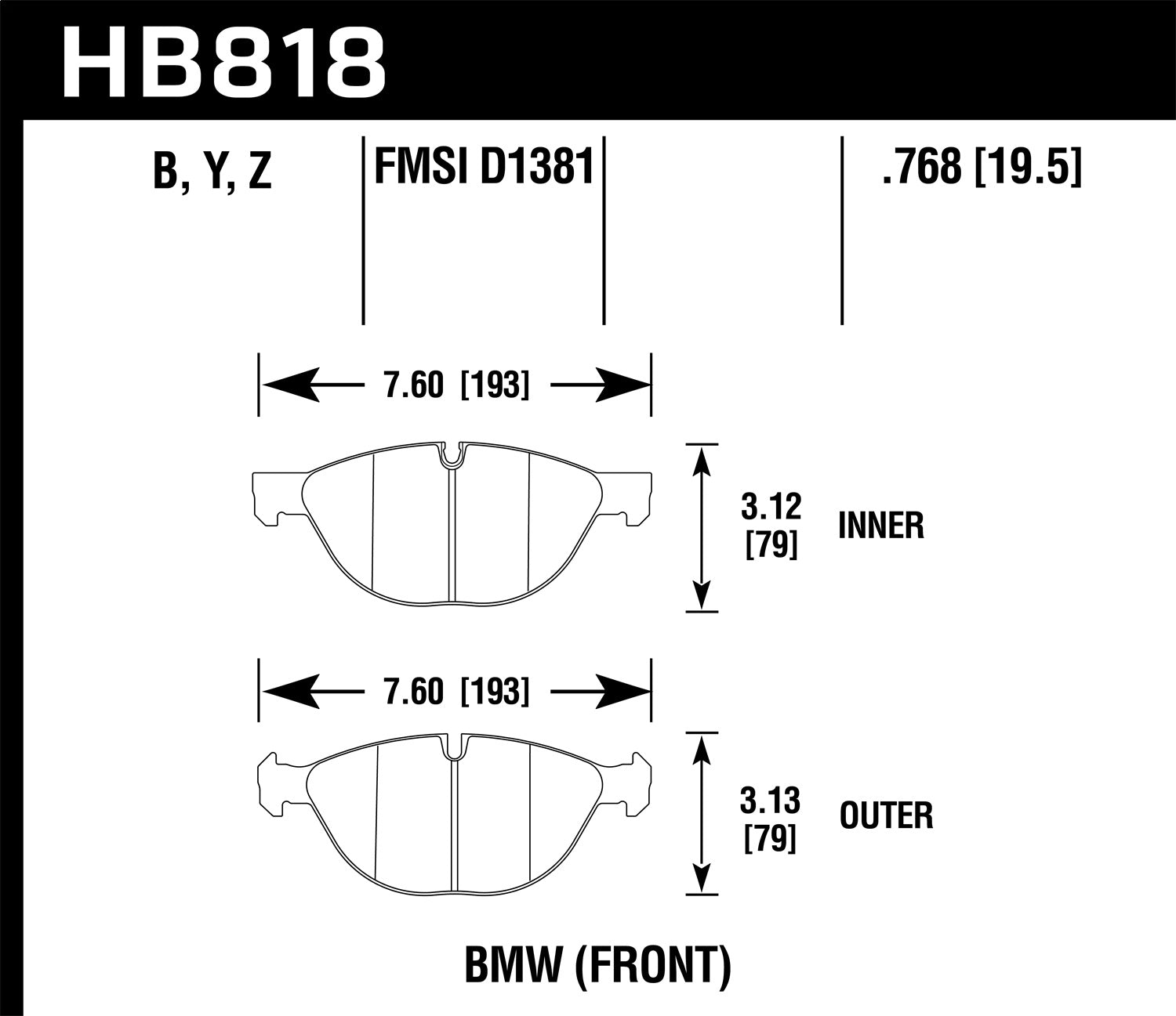 Hawk Performance HB818Y.768 LTS Disc Brake Pad Fits 08-19 X5 X6