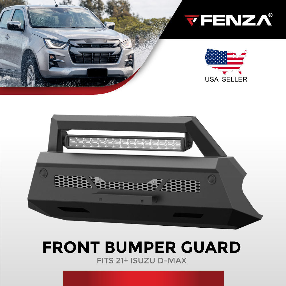 FENZA Metal Front Bumper Guard + LED Bar Compatible with Isuzu D-Max 21+