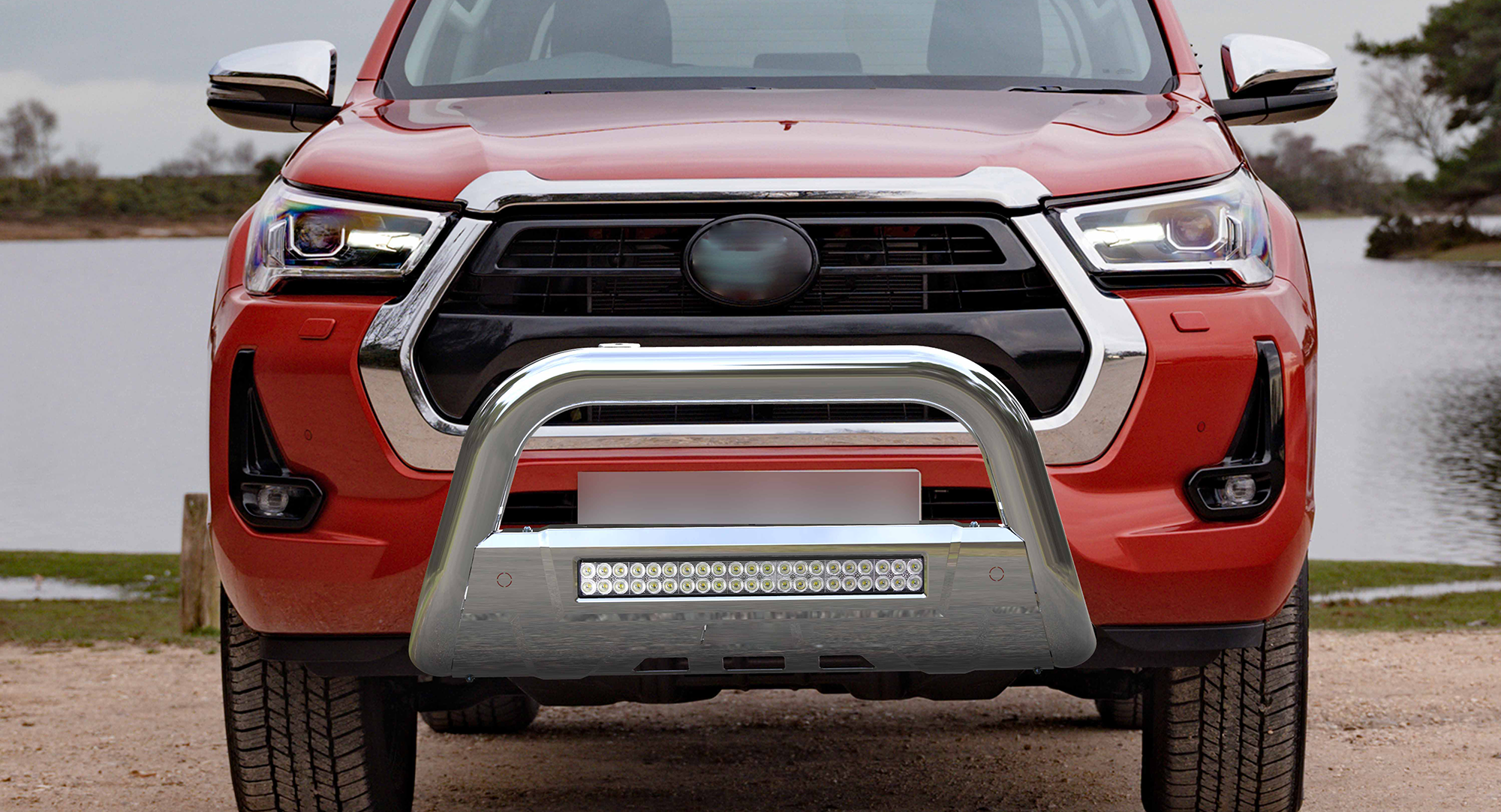 FENZA Chrome Front Bumper Nuder Guard 3.5" w/ LED Compatible with Hilux, D-Max, Frontier, Ranger