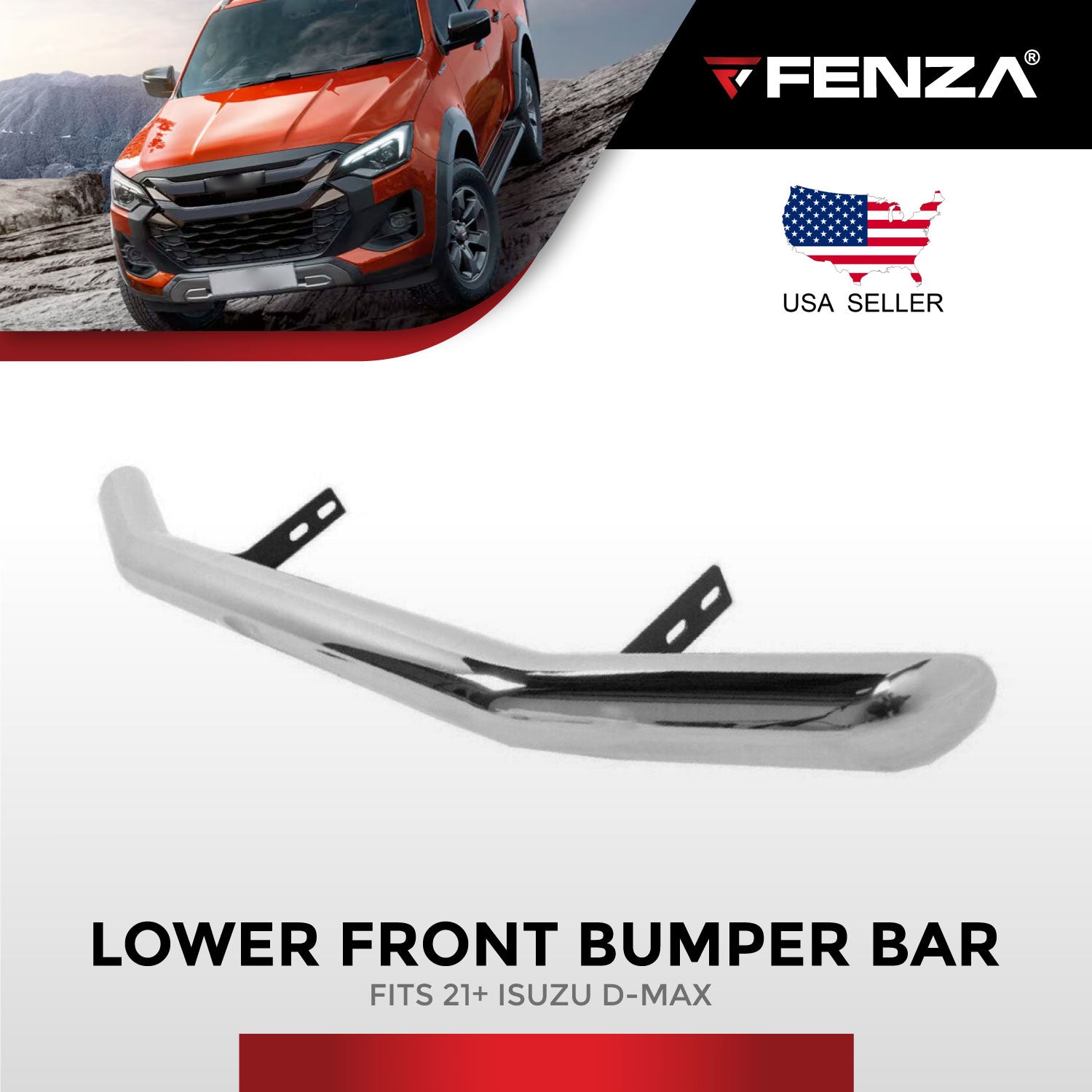 FENZA Stainless Lower Front Bumper Bar 3 in for 2021-2024 Isuzu D-Max