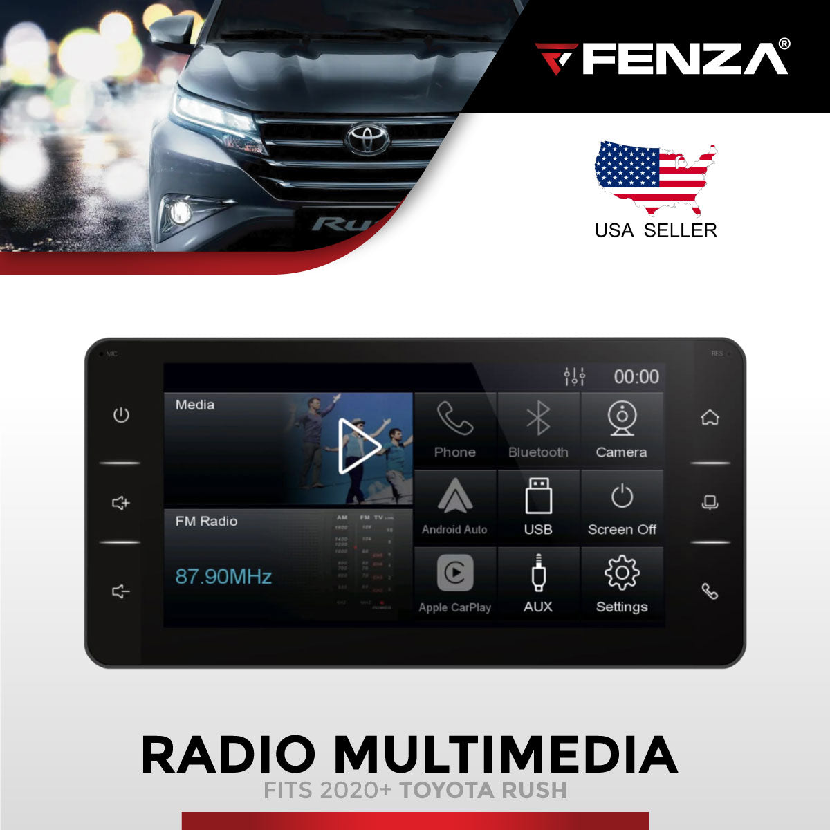 Car Radio Multimedia (BT,USB,Android Auto,Carplay) Fits 20+ Toyota Rus